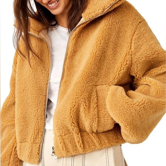 Free People Get Cozy Teddy Jacket ✨ Camel Size Medium | tan neutral zipper - Picture 3 of 16